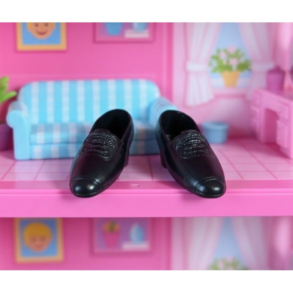 Vintage Ken Doll Black Dress Shoes Loafers Formal Slip On 12” Fashion Figure